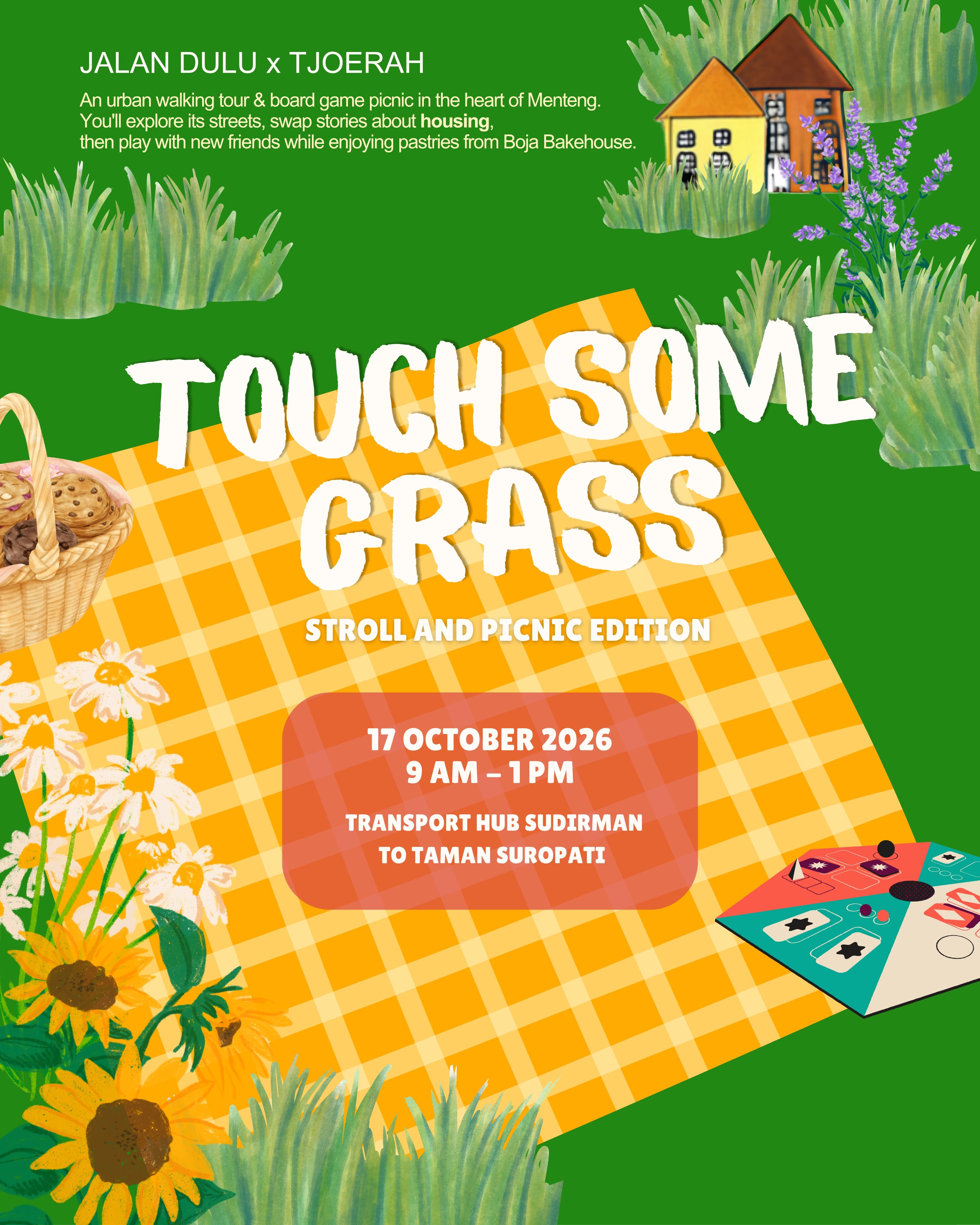 Poster Touch Some Grass: Stroll & Picnic Edition | Jalan Dulu x Tjoerah